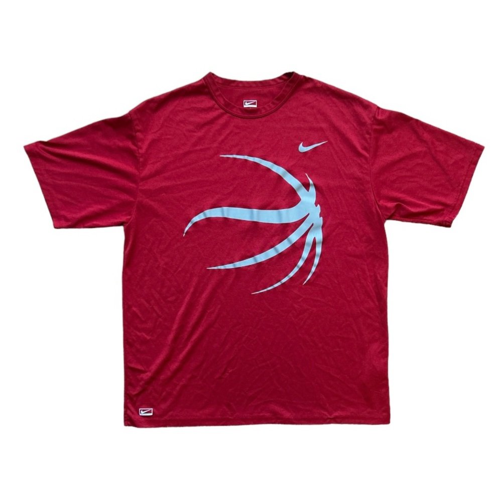 NIKE Performance Dri-FIT t-shirt, red with basketball in grey vinyl.  Men’s M.